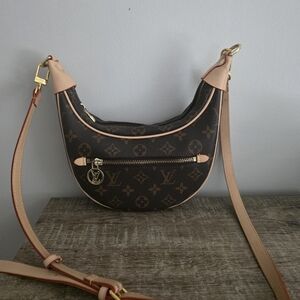 Monogram Crescent Crossbody with Natural Trim and Gold Hardware